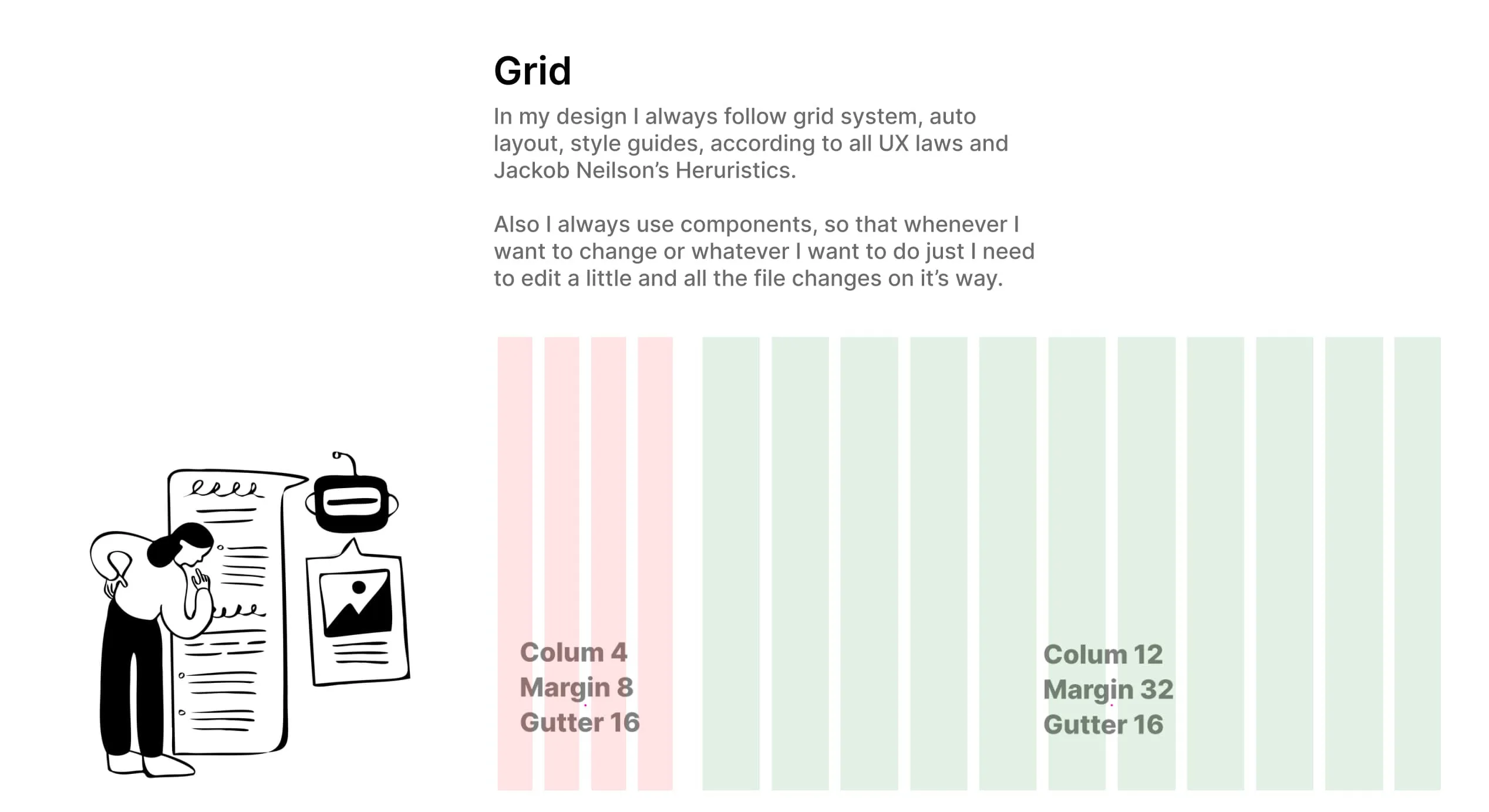 Grid system: 4-column mobile grid and 12-column desktop grid