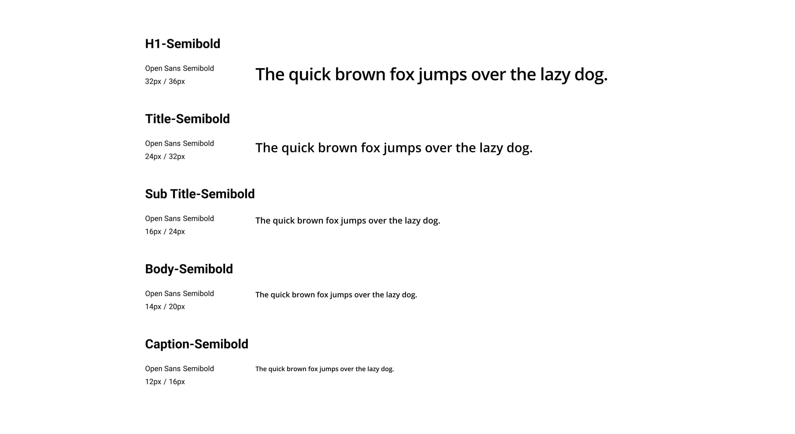 Typography scale using Open Sans Semibold from H1 to caption