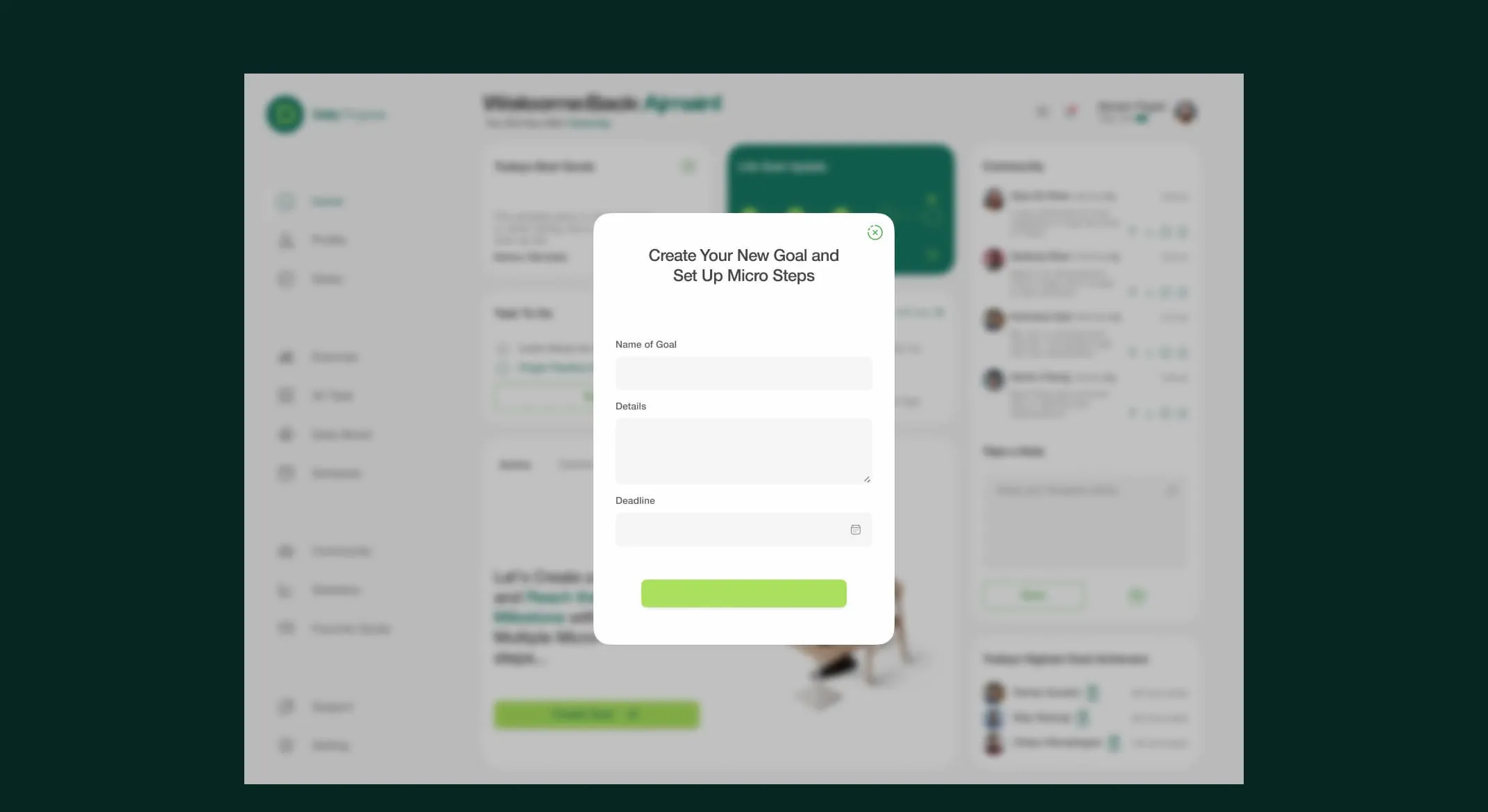 Create your new goal pop-up in the Daily Progress web app