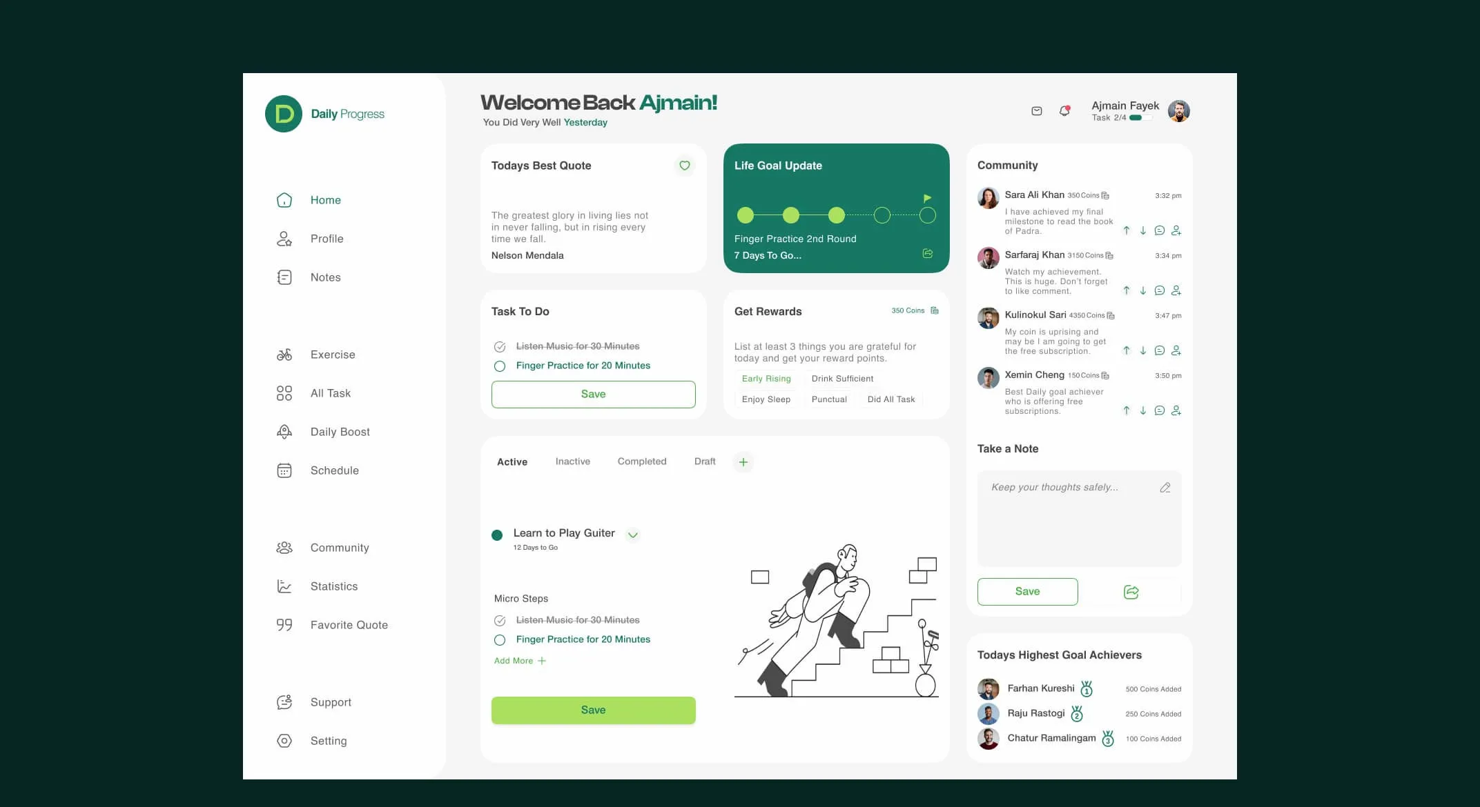 Dashboard empty state illustration for a new goal