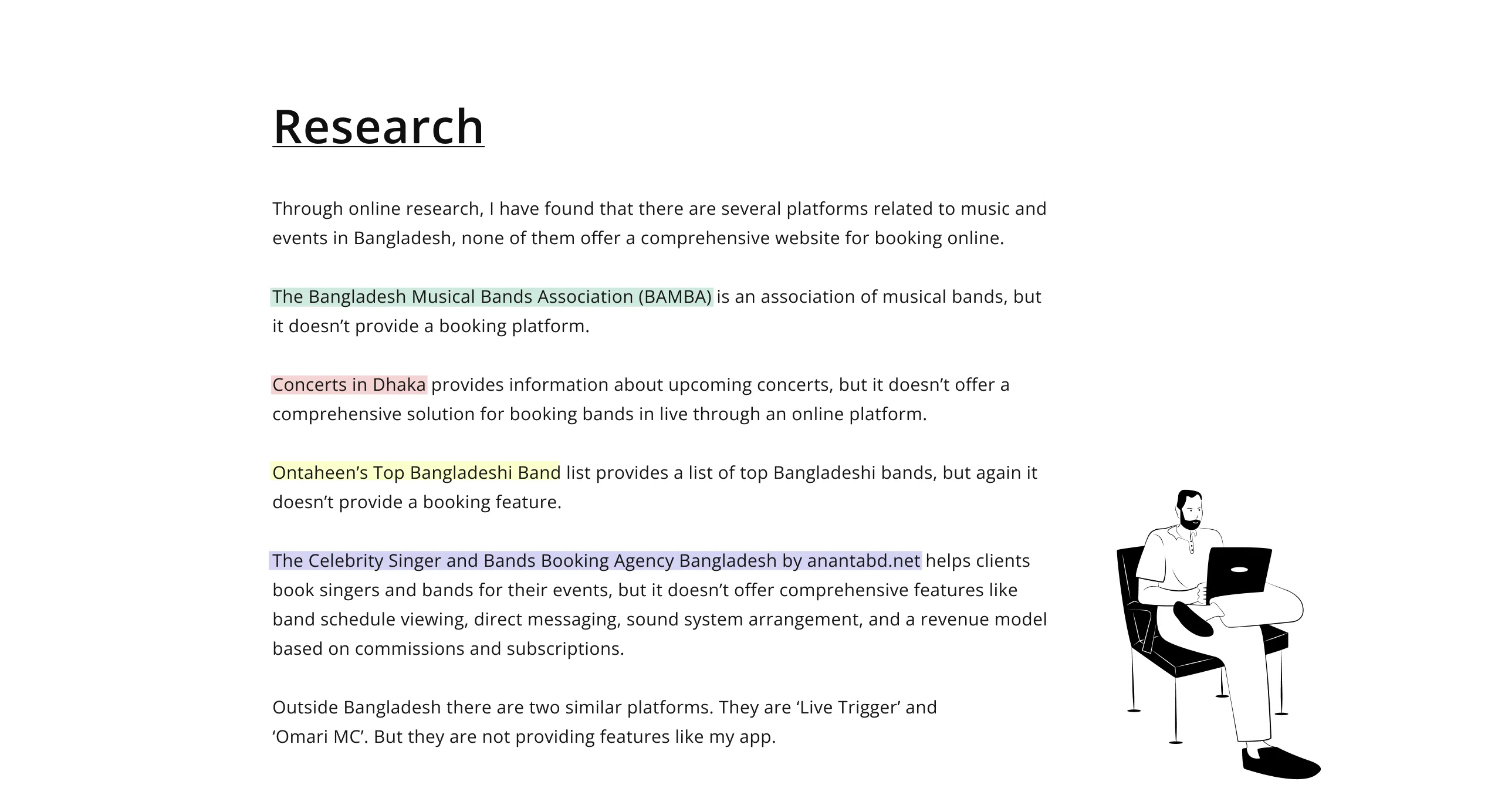 Desk research on Bangladeshi music and band booking platforms
